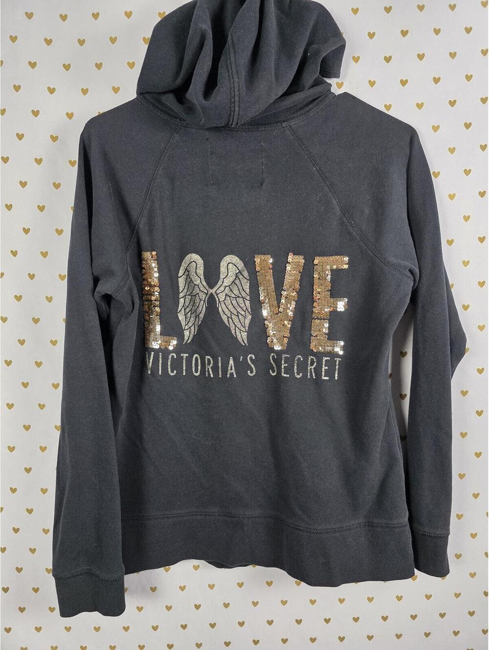 Victorias Secret WINGS Bling LOVE Sequined Full Zip Hoodie Jacket MEDIUM